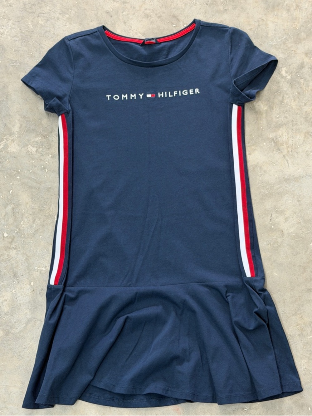 Tommy Hilfiger Girls Navy Short Sleeve T-Shirt Dress - Side Stripes - XL (16)
